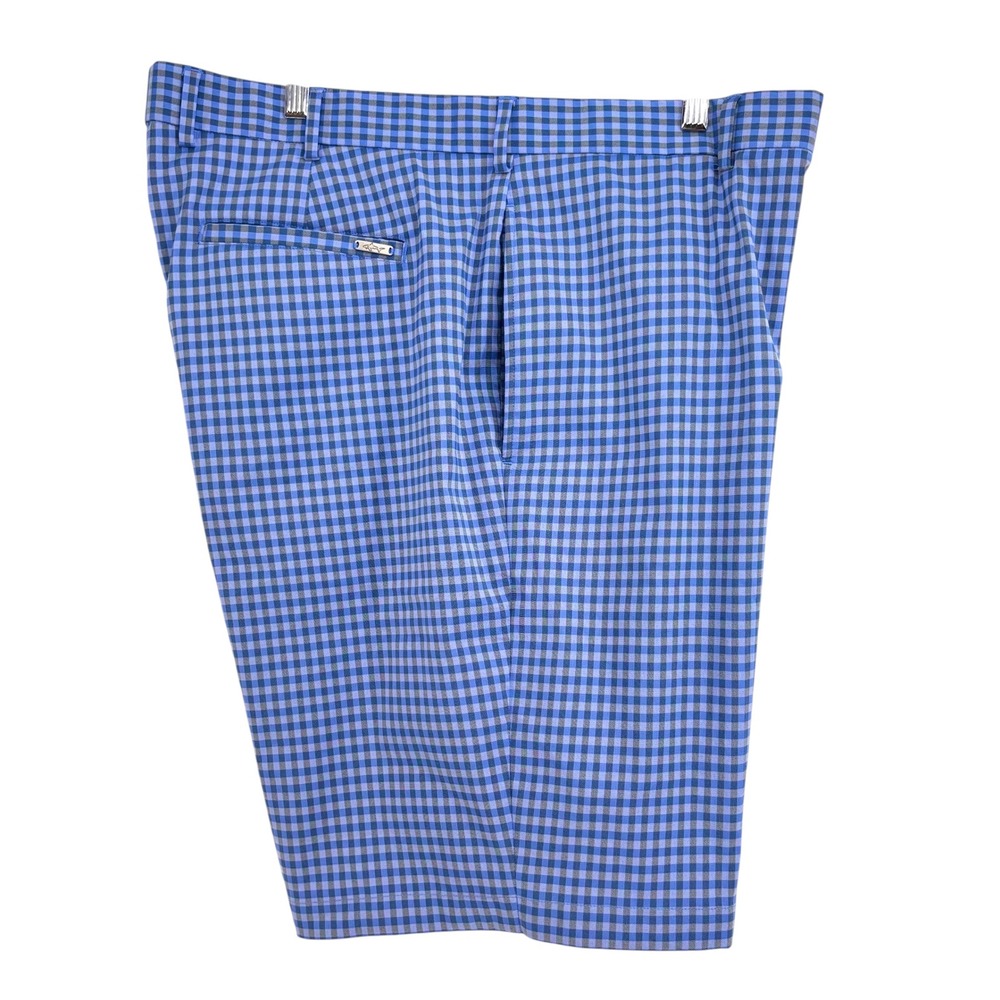Greg Norman Men Blue Gingham Golf Shorts Chino Performance‎ Stretch Size 40